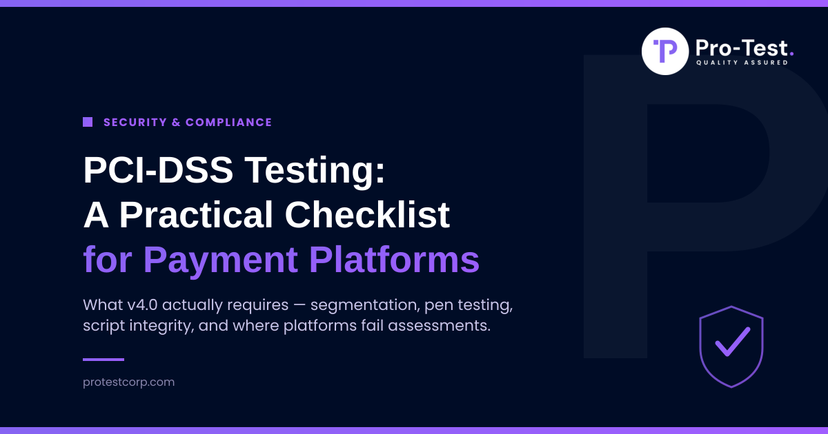 Pro-Test logo — PCI-DSS Testing: A Practical Checklist for Payment Platforms — segmentation, penetration testing, and payment-page script integrity requirements
